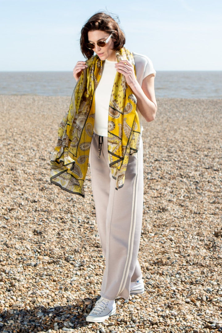 Yellow Paisley Print Silk Scarf