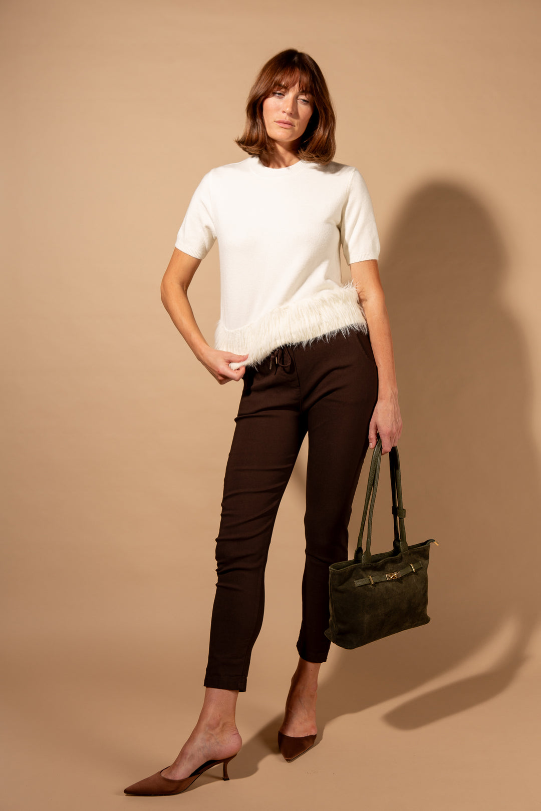 Faux Feather Trim Jumper