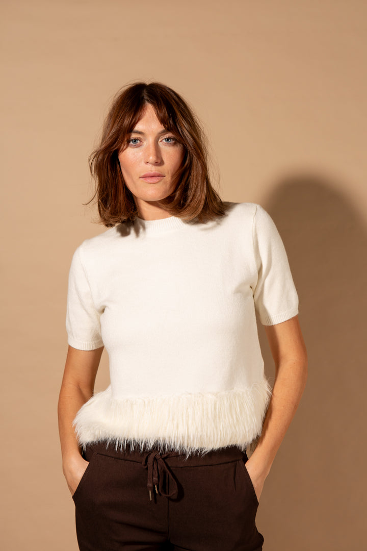 Faux Feather Trim Jumper