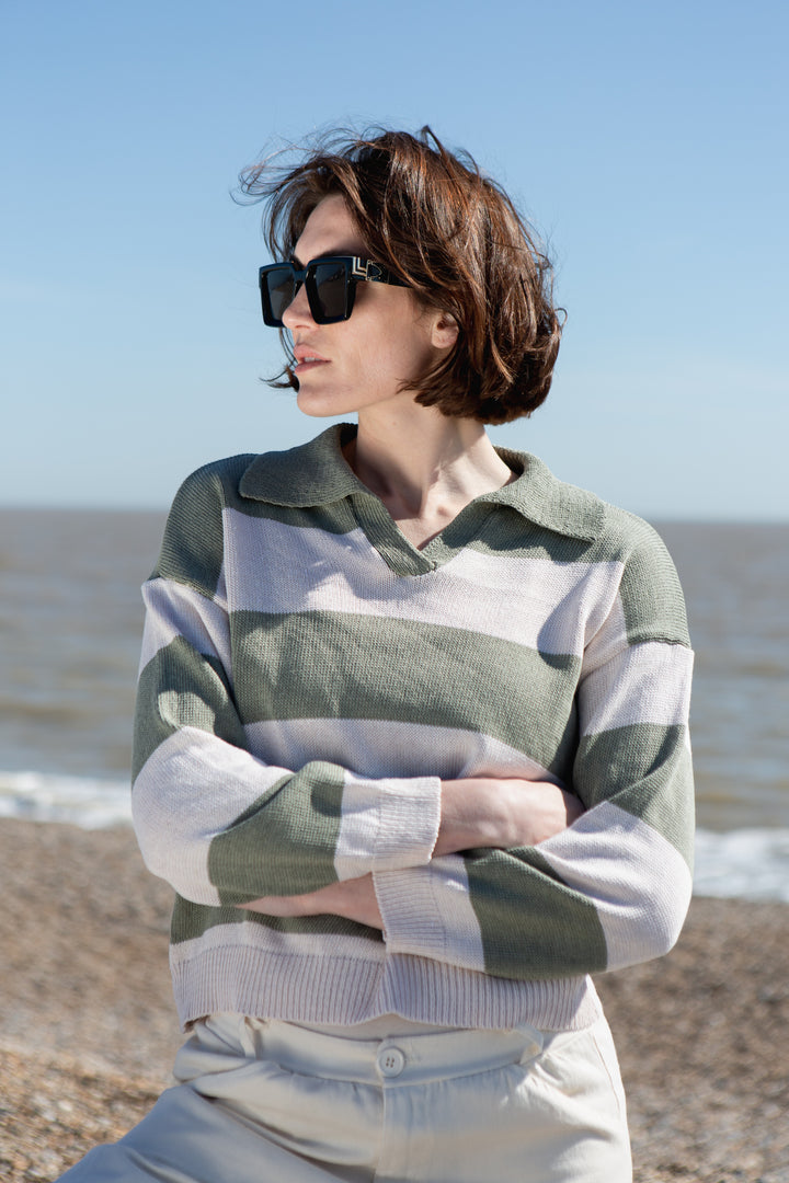 Striped Collar Knitted Jumper