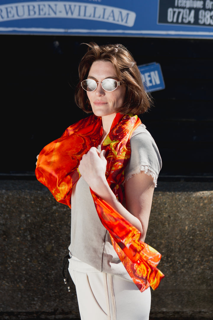 Abstract Orange Silk Scarf