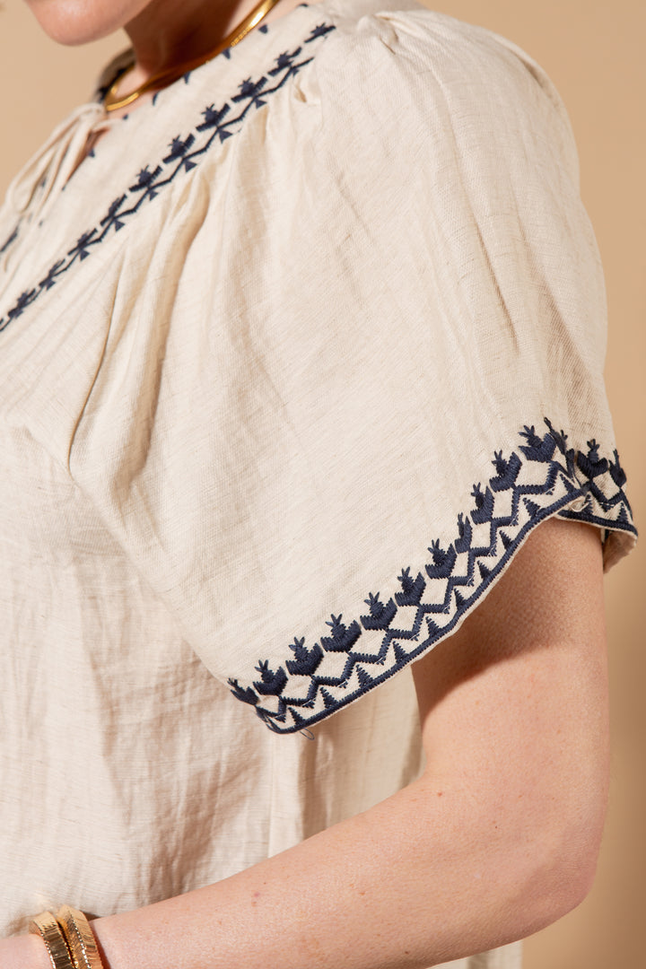 Linen Blend Embroidery Detail Top