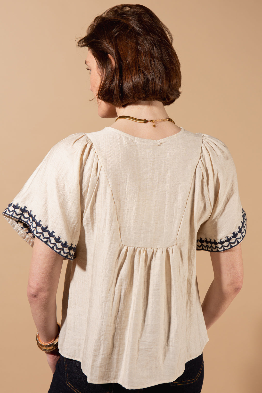 Linen Blend Embroidery Detail Top