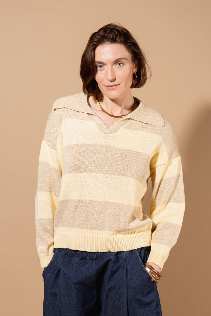 Striped Collar Knitted Jumper