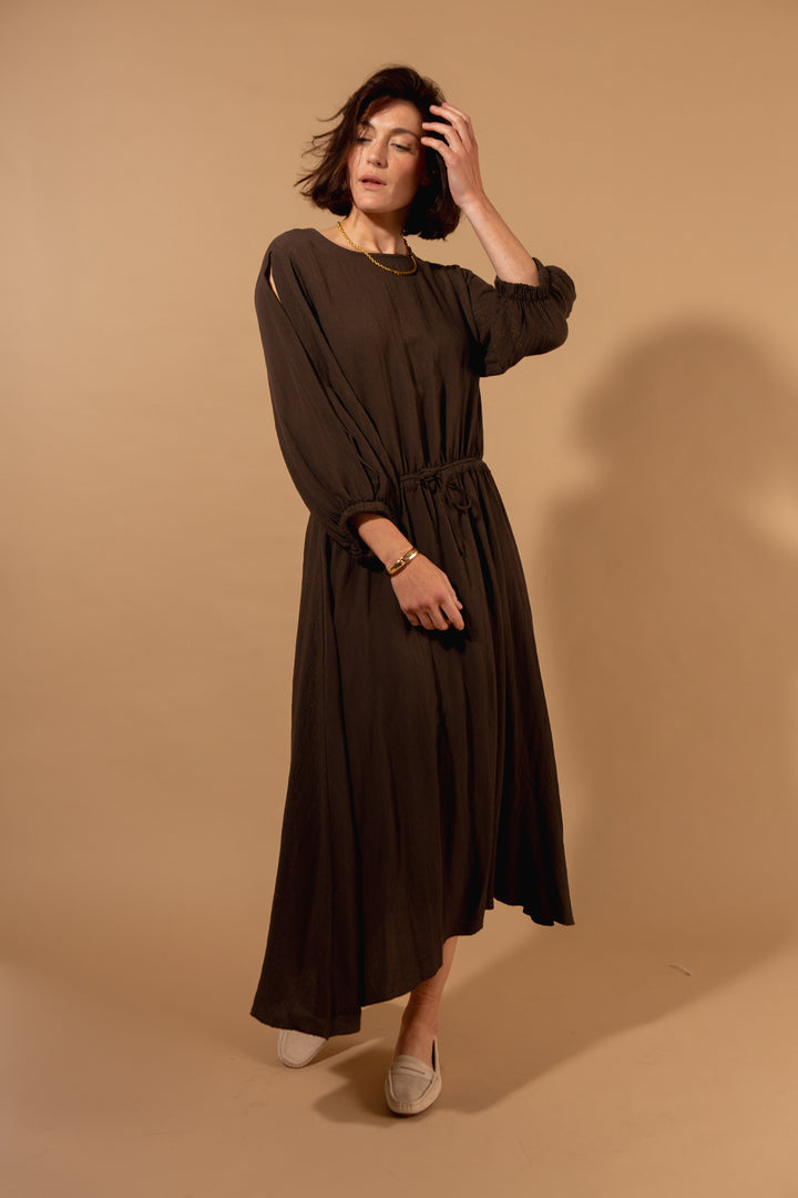Shimmer Drawstring Waist Dress