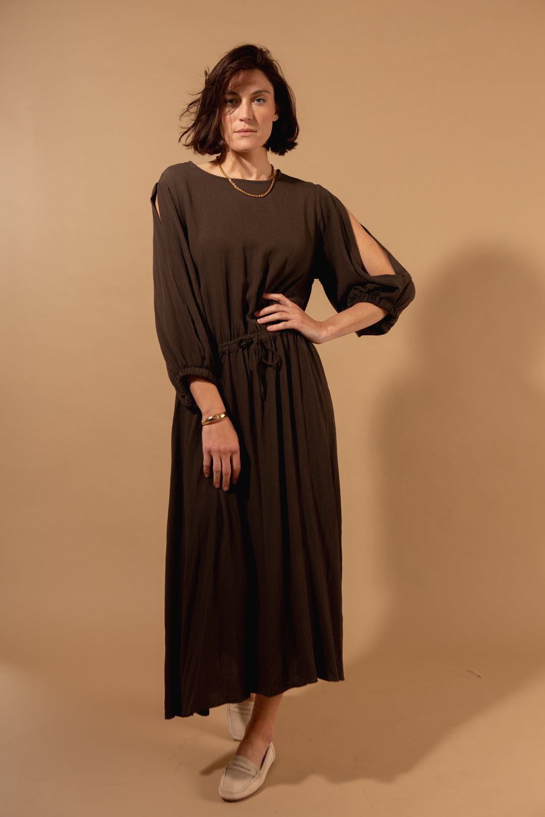 Shimmer Drawstring Waist Dress