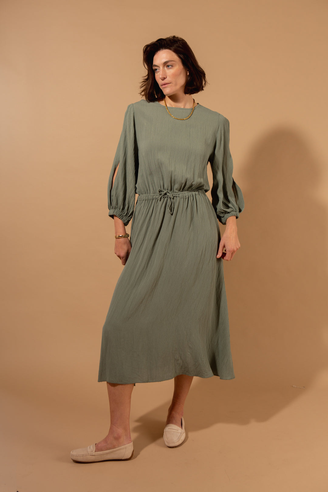 Shimmer Drawstring Waist Dress