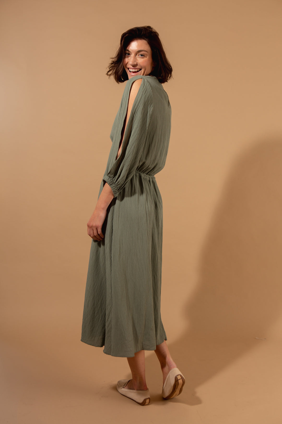 Shimmer Drawstring Waist Dress