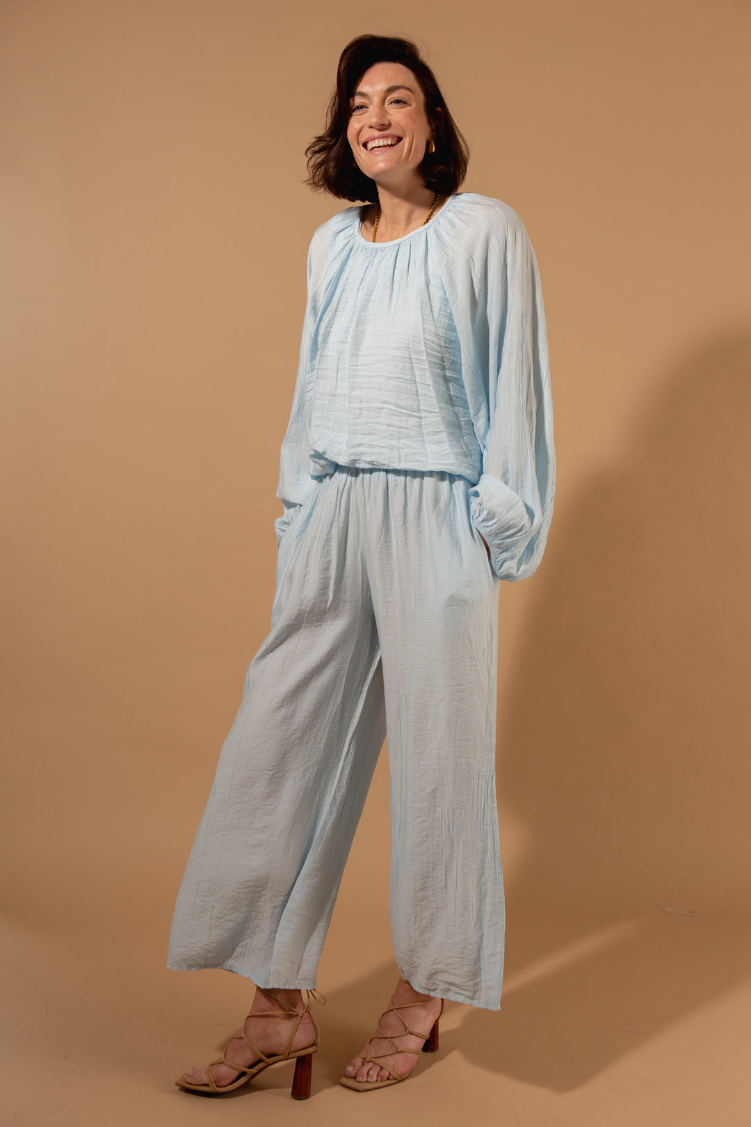 Crinkle Wide Leg Trousers