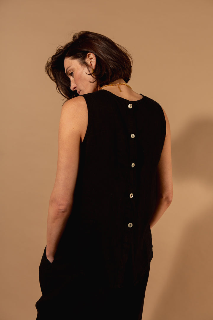 Linen Button Back Vest