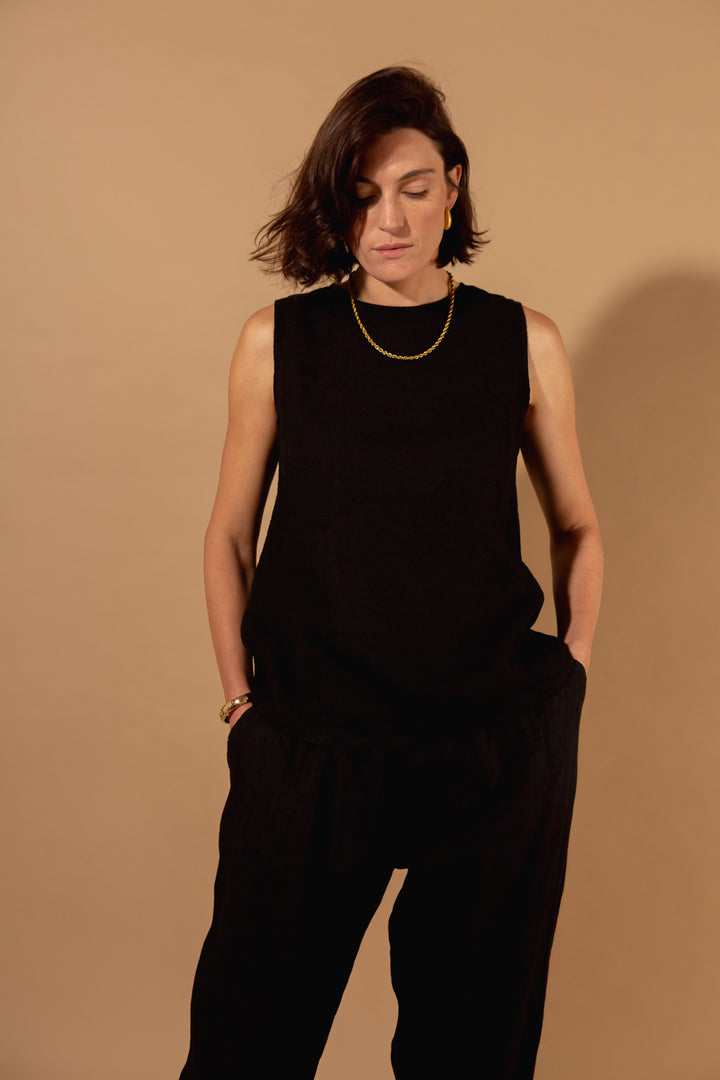 Linen Button Back Vest