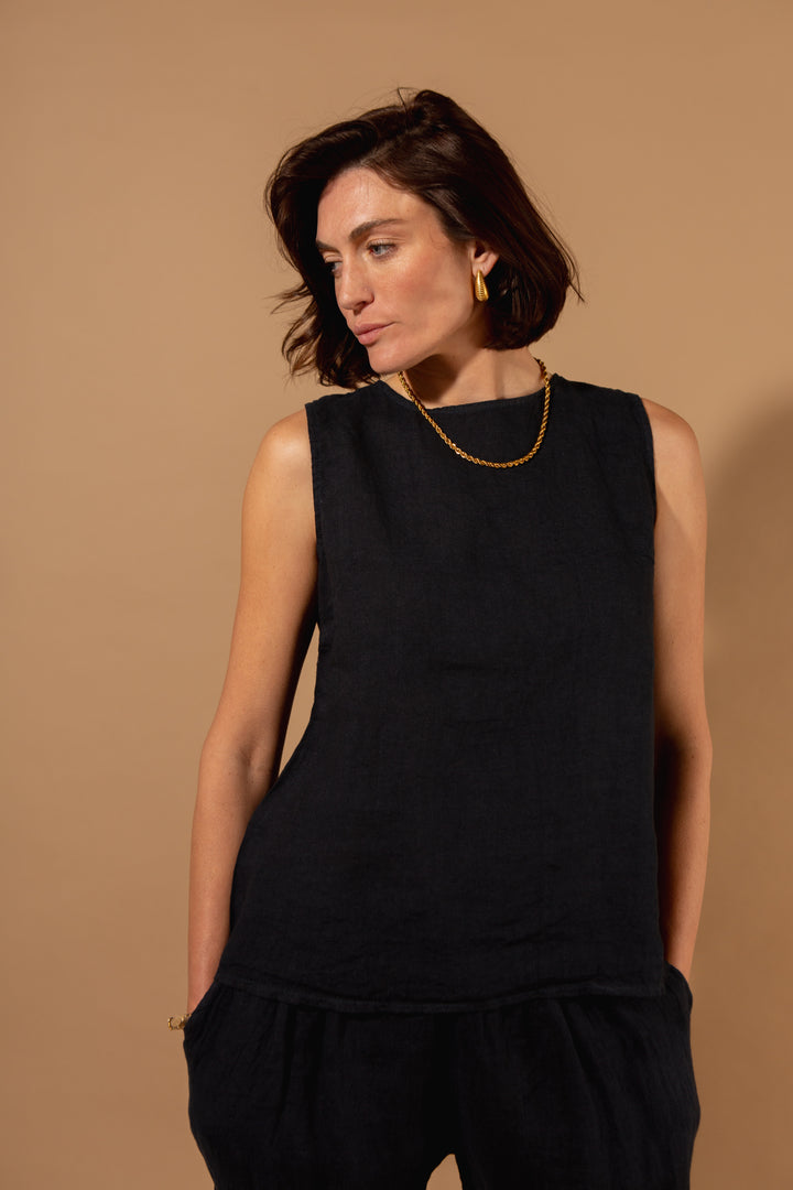 Linen Button Back Vest
