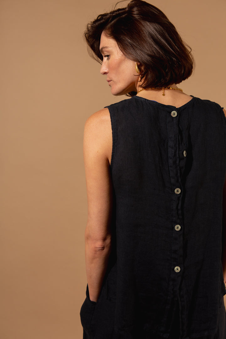 Linen Button Back Vest