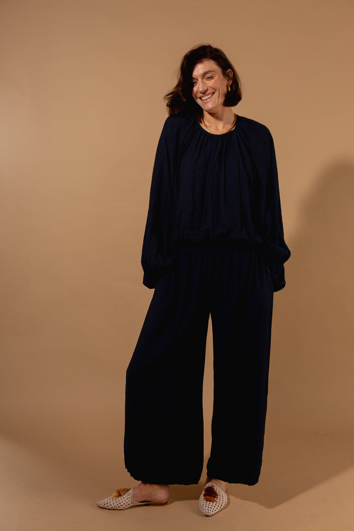 Crinkle Balloon Hem Blouse
