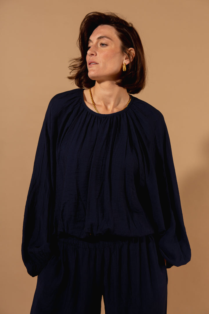 Crinkle Balloon Hem Blouse