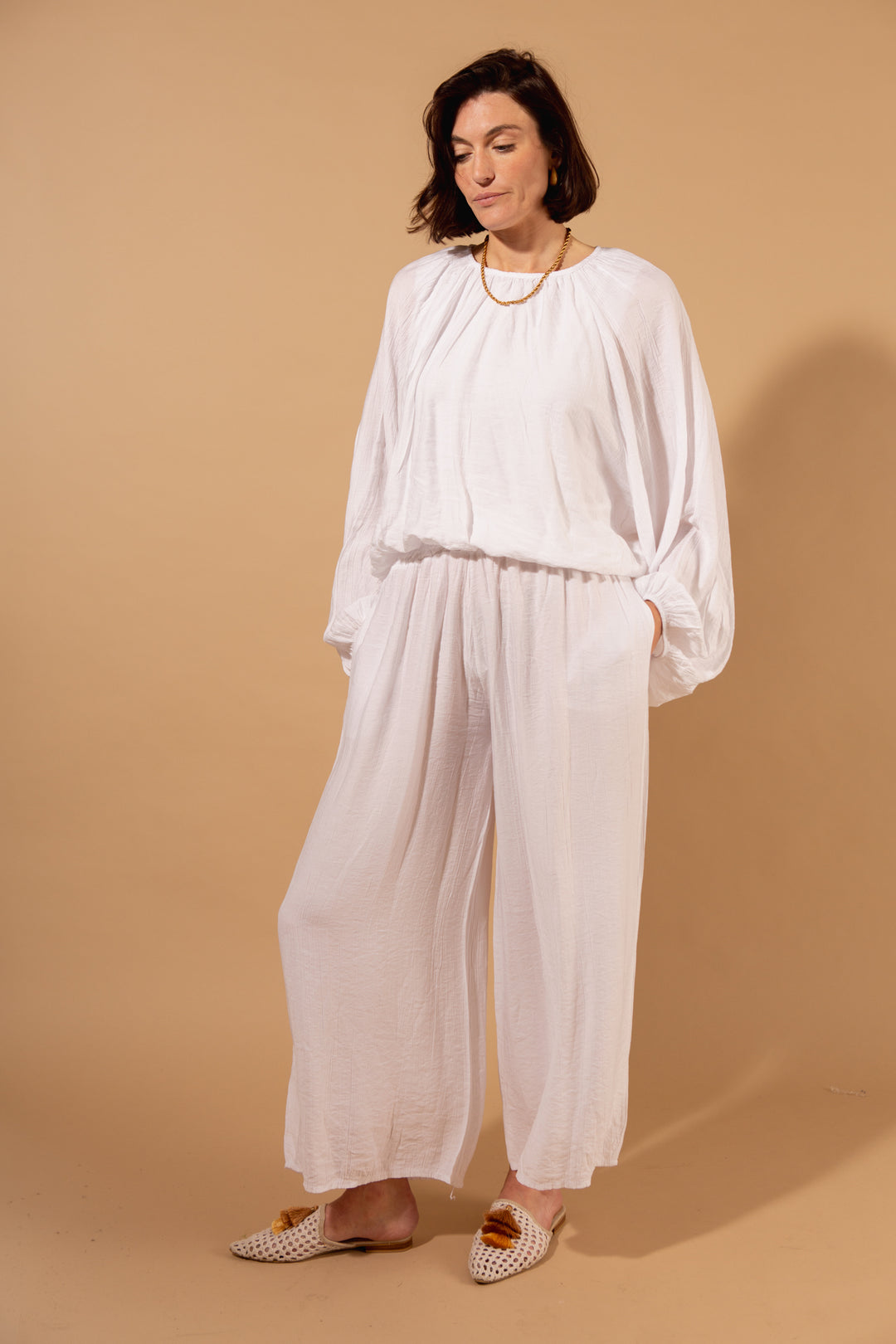 Crinkle Wide Leg Trousers