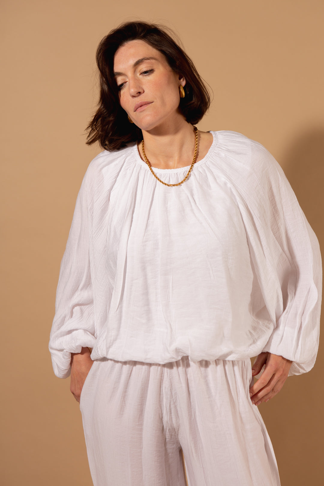 Crinkle Balloon Hem Blouse