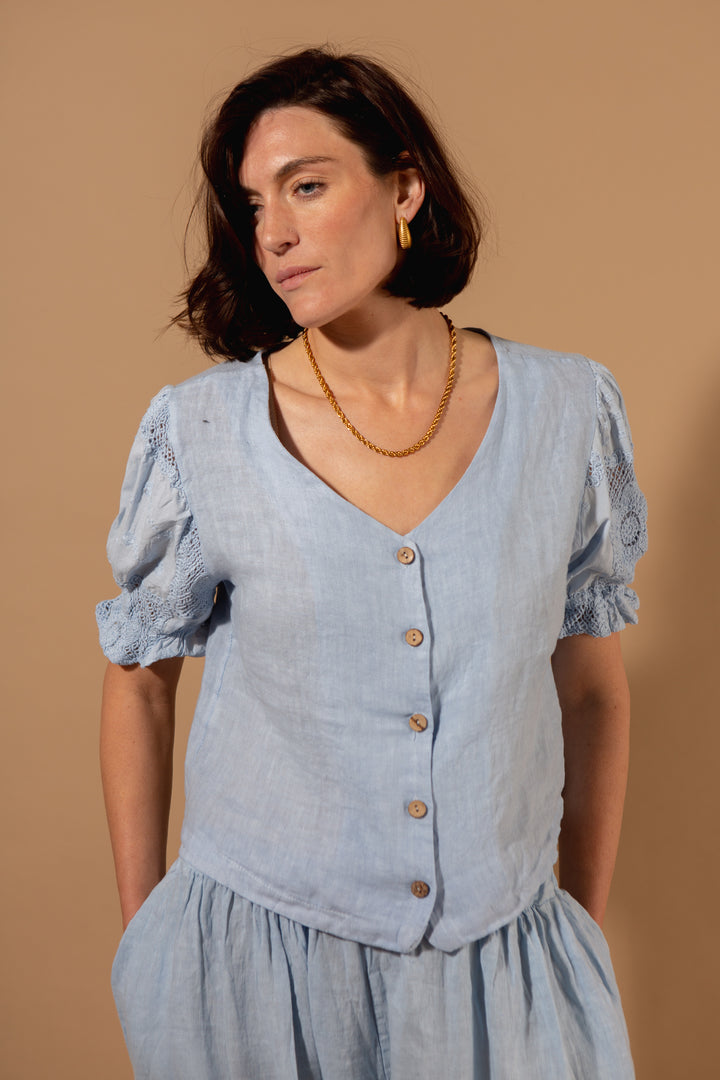 Linen Puff Sleeve Shirt