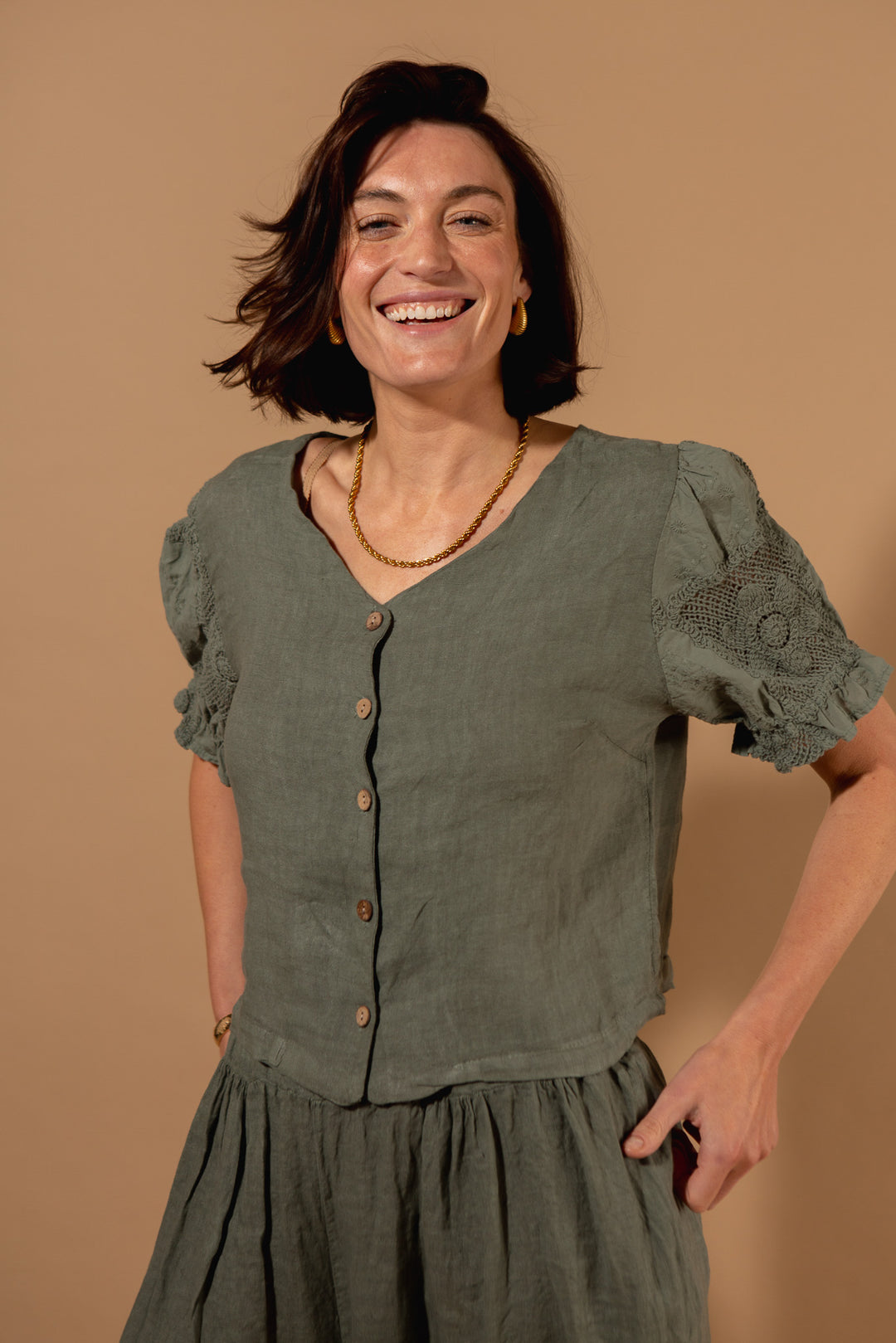 Linen Puff Sleeve Shirt