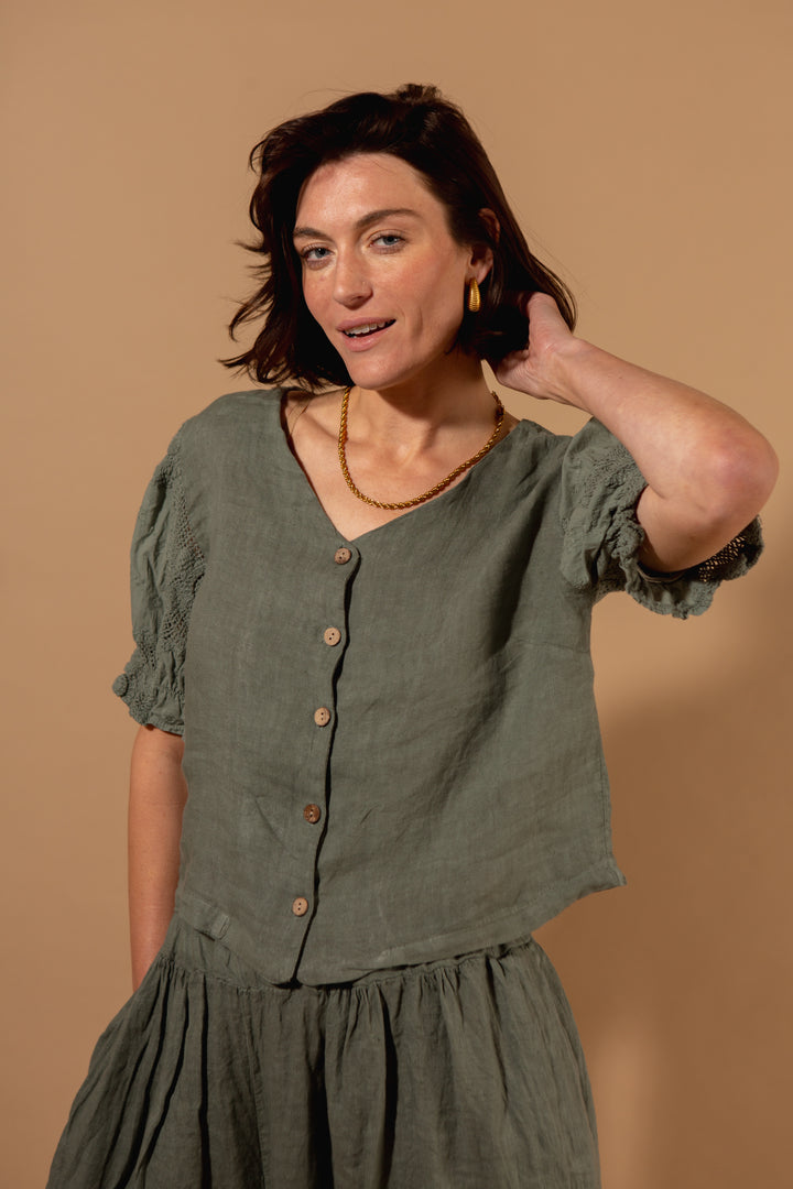 Linen Puff Sleeve Shirt