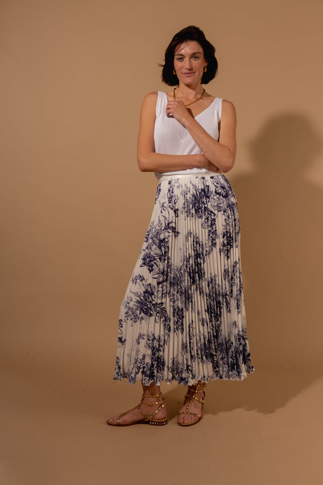 Pleated Floral Satin Skirt