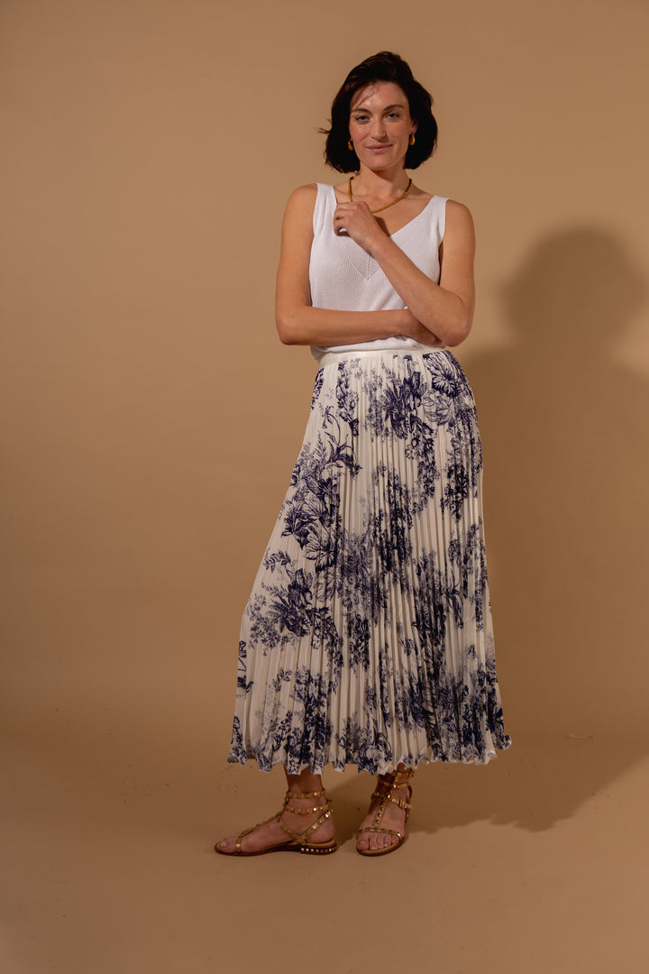 Pleated Floral Satin Skirt