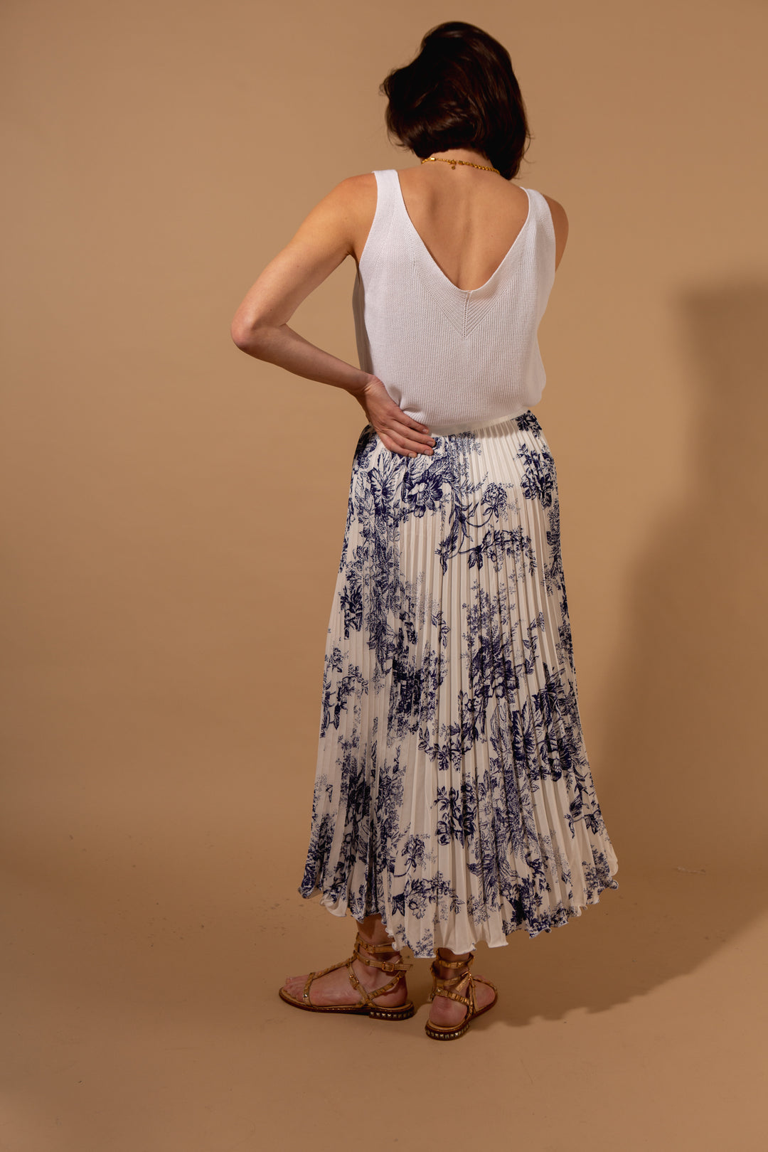 Pleated Floral Satin Skirt