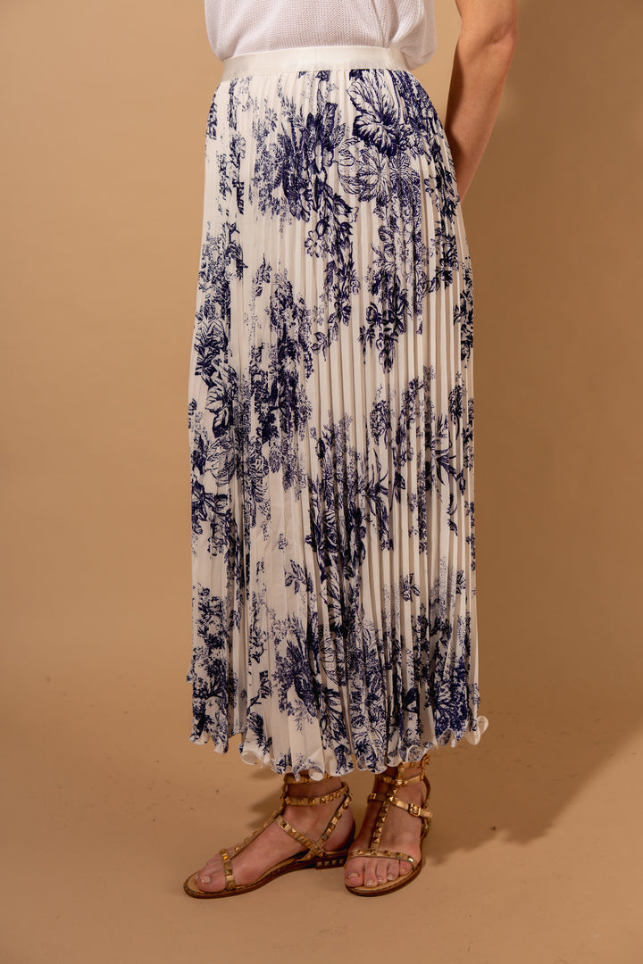 Pleated Floral Satin Skirt
