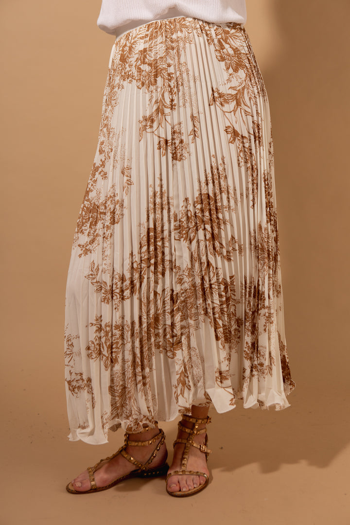 Pleated Floral Satin Skirt