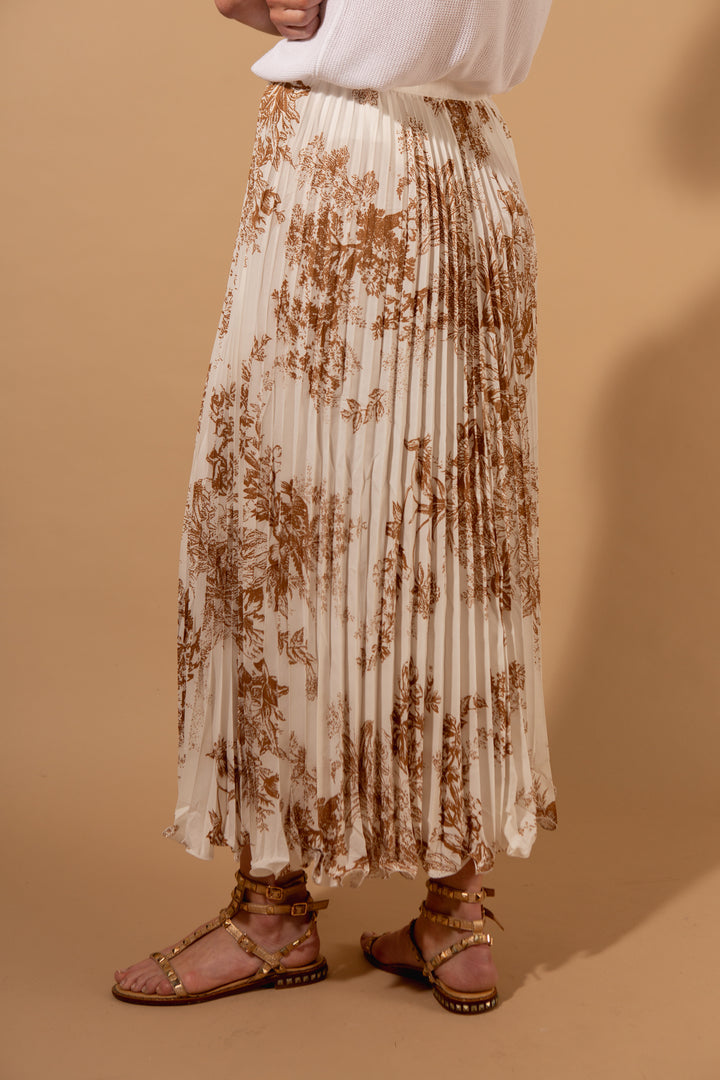 Pleated Floral Satin Skirt