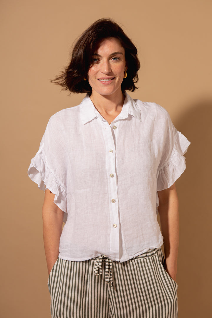 Linen Frill Sleeve Top