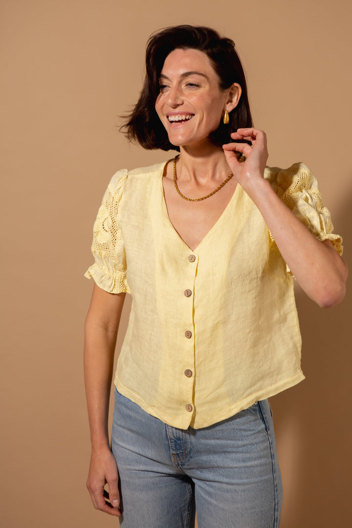 Linen Puff Sleeve Shirt