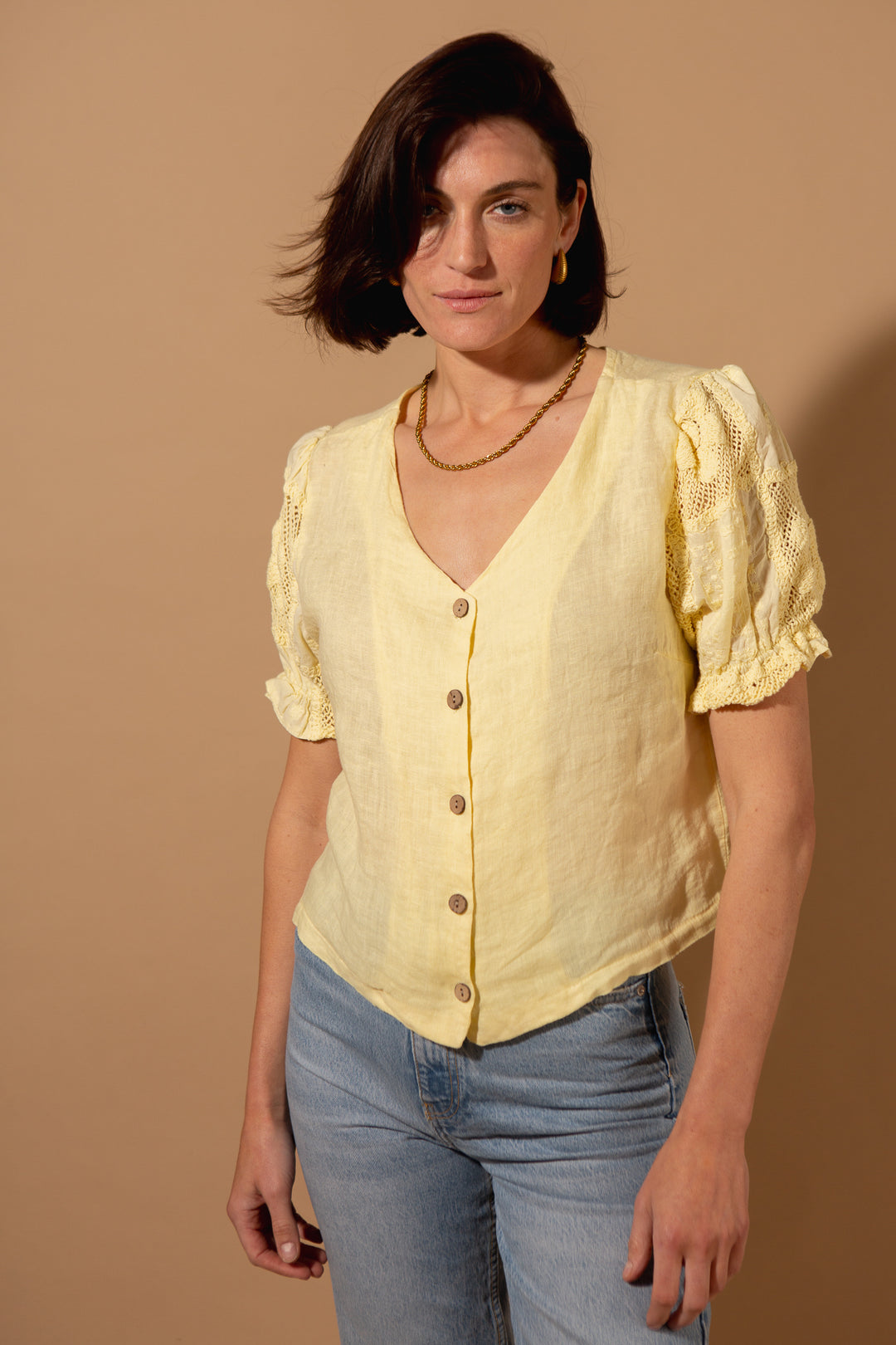 Linen Puff Sleeve Shirt