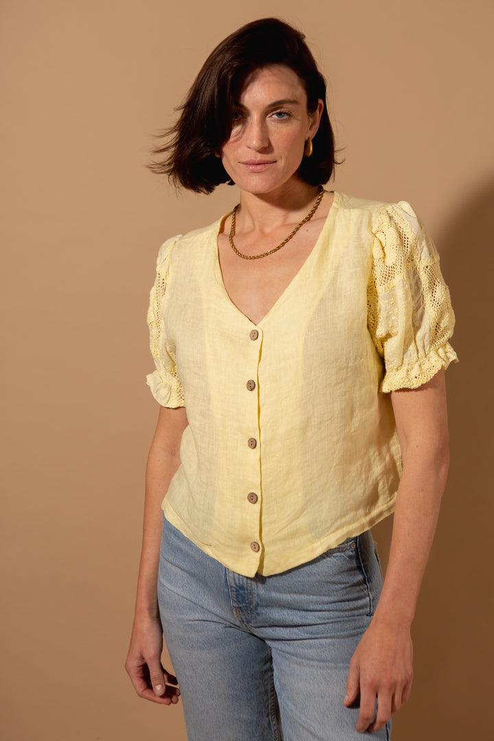 Linen Puff Sleeve Shirt