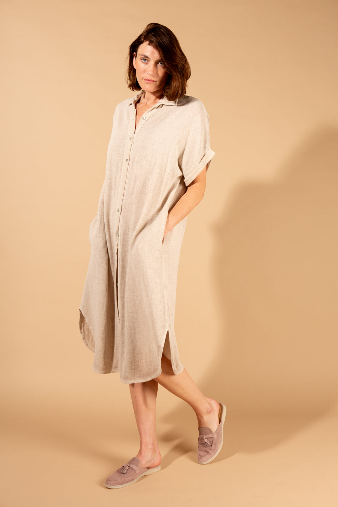 Linen Blend Shirt Dress