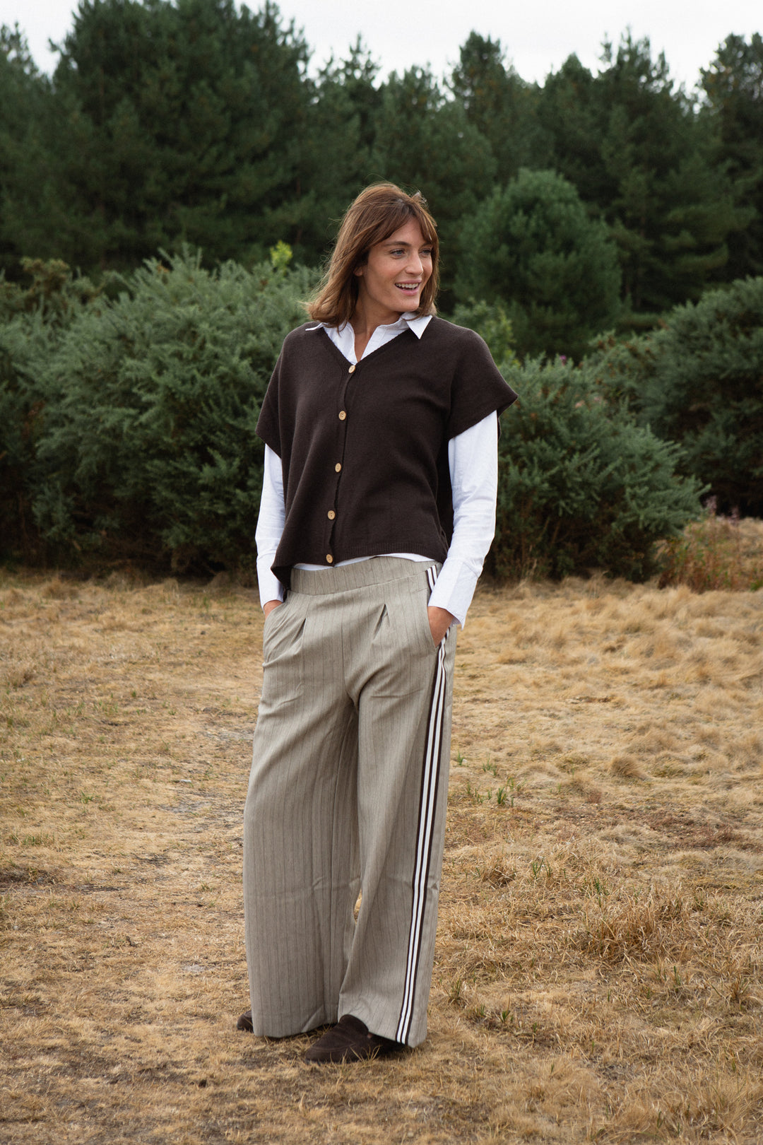 Wide Leg Pin Stripe Trouser