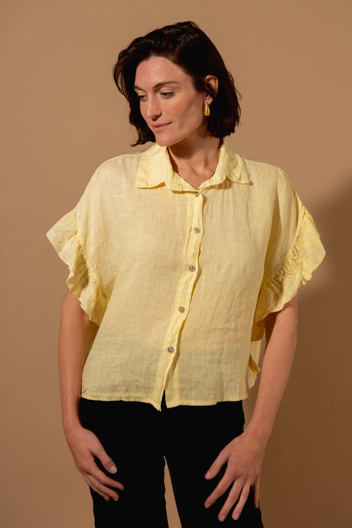 Linen Frill Sleeve Top