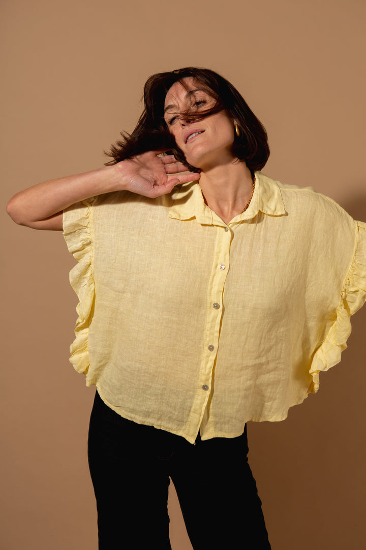 Linen Frill Sleeve Top