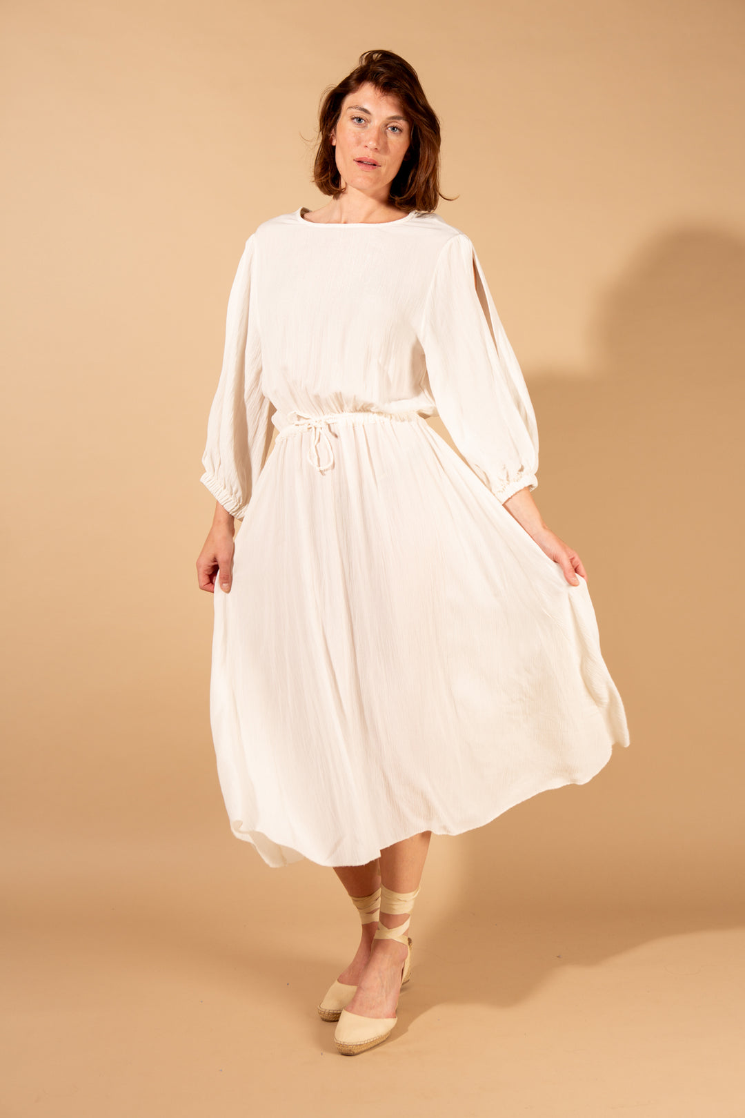 Shimmer Drawstring Waist Dress