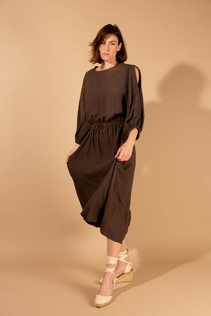 Shimmer Drawstring Waist Dress