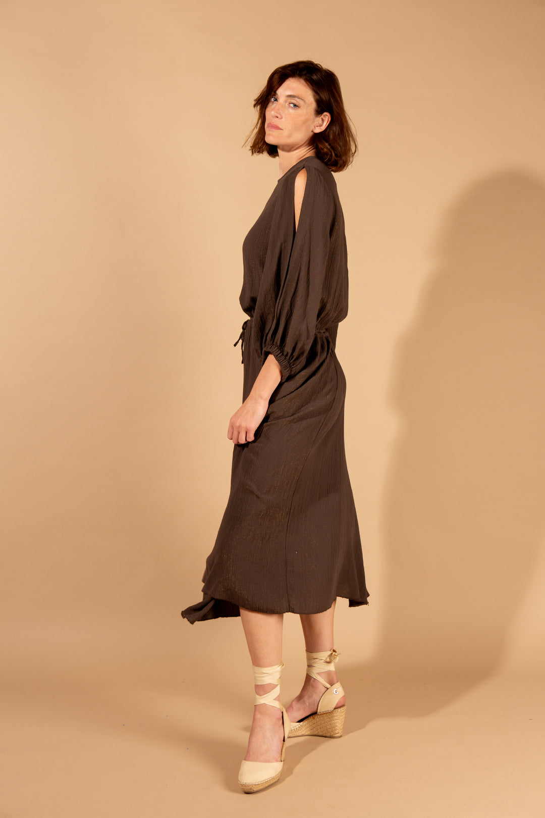 Shimmer Drawstring Waist Dress