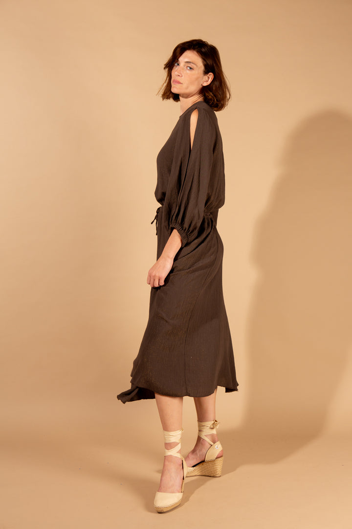 Shimmer Drawstring Waist Dress