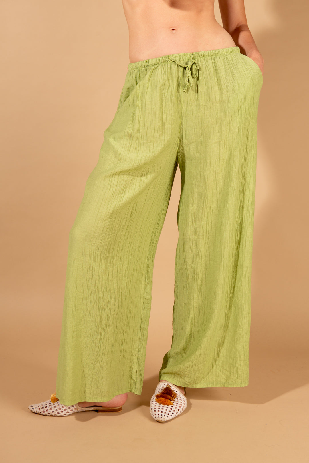 Crinkle Tie Waist Trousers