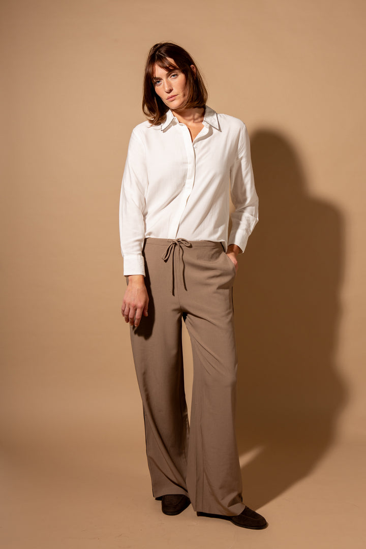 Wide Leg Piped Trouser