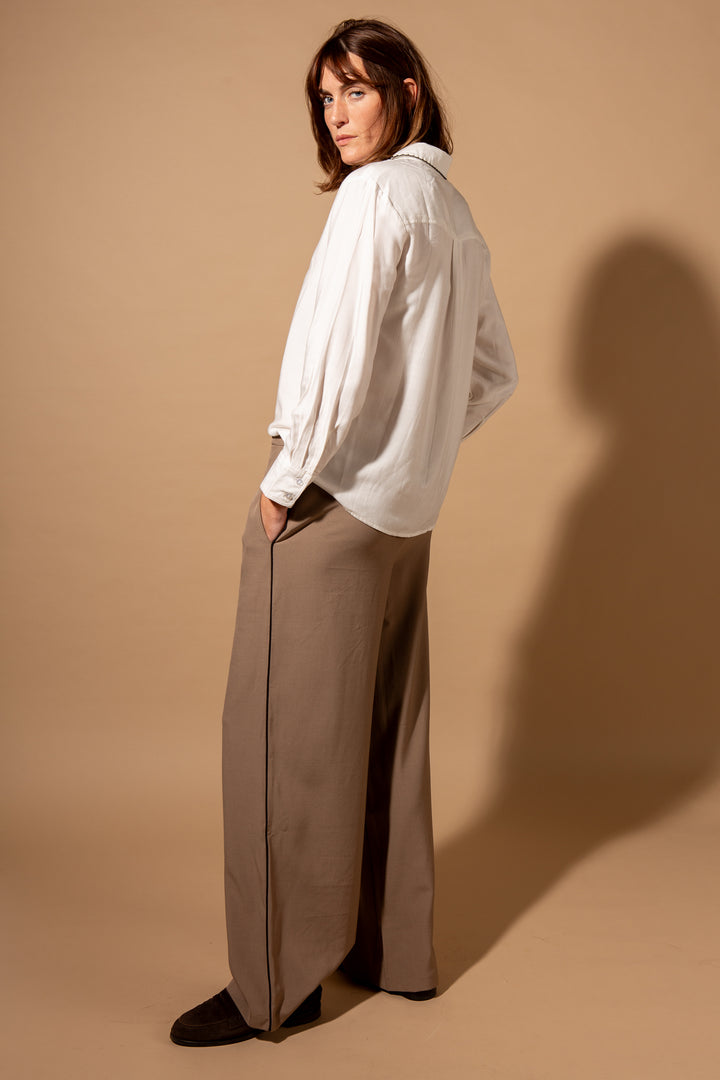 Wide Leg Piped Trouser