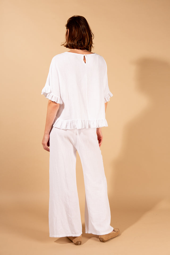 Linen Blend Ruffle Hem Top