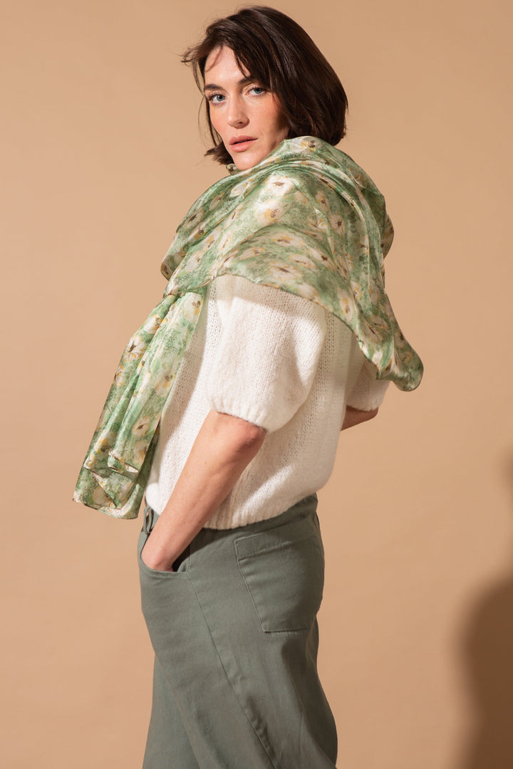 Sage Blossom Silk Scarf