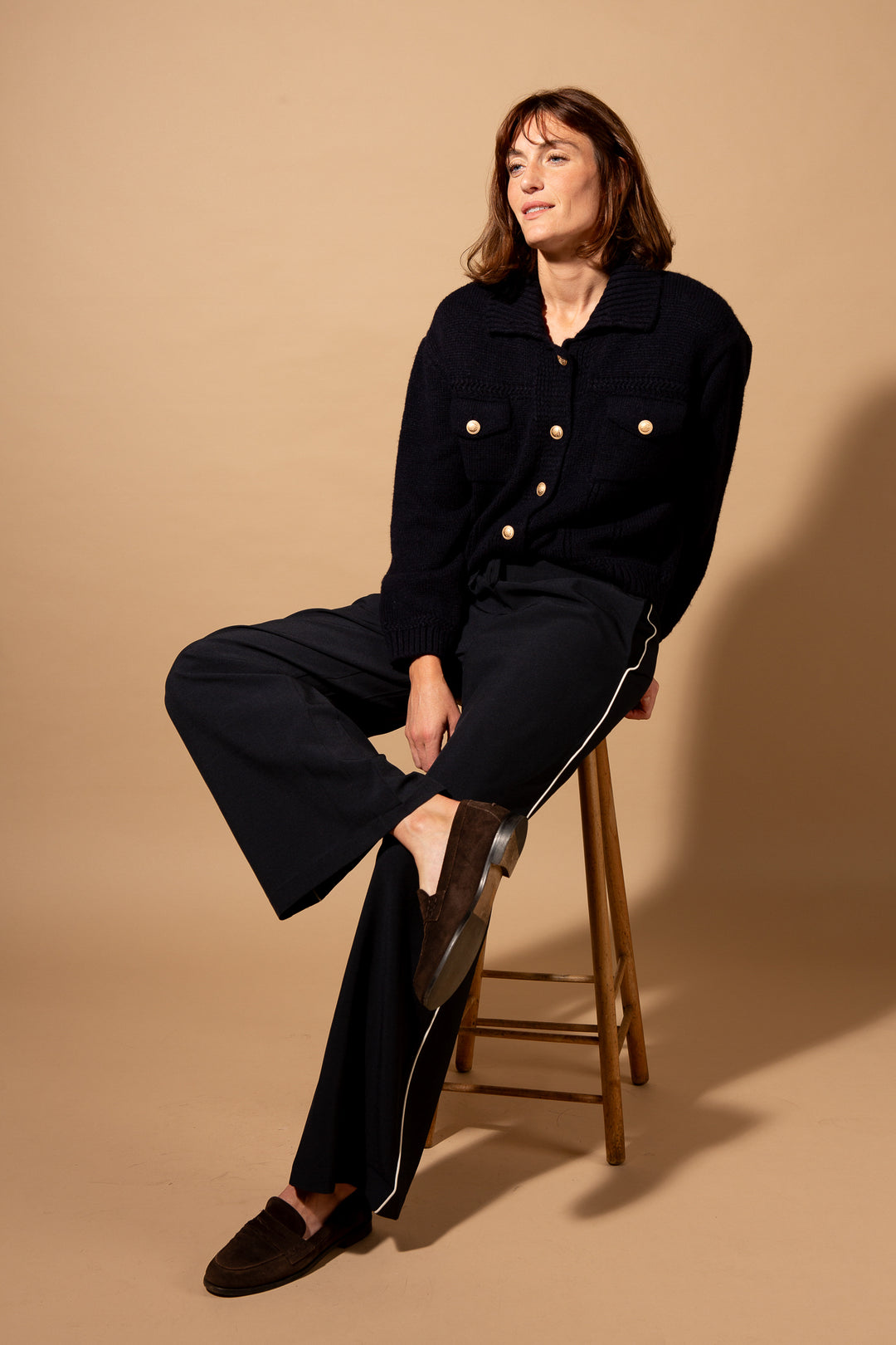 Brass Button Collared Cardigan