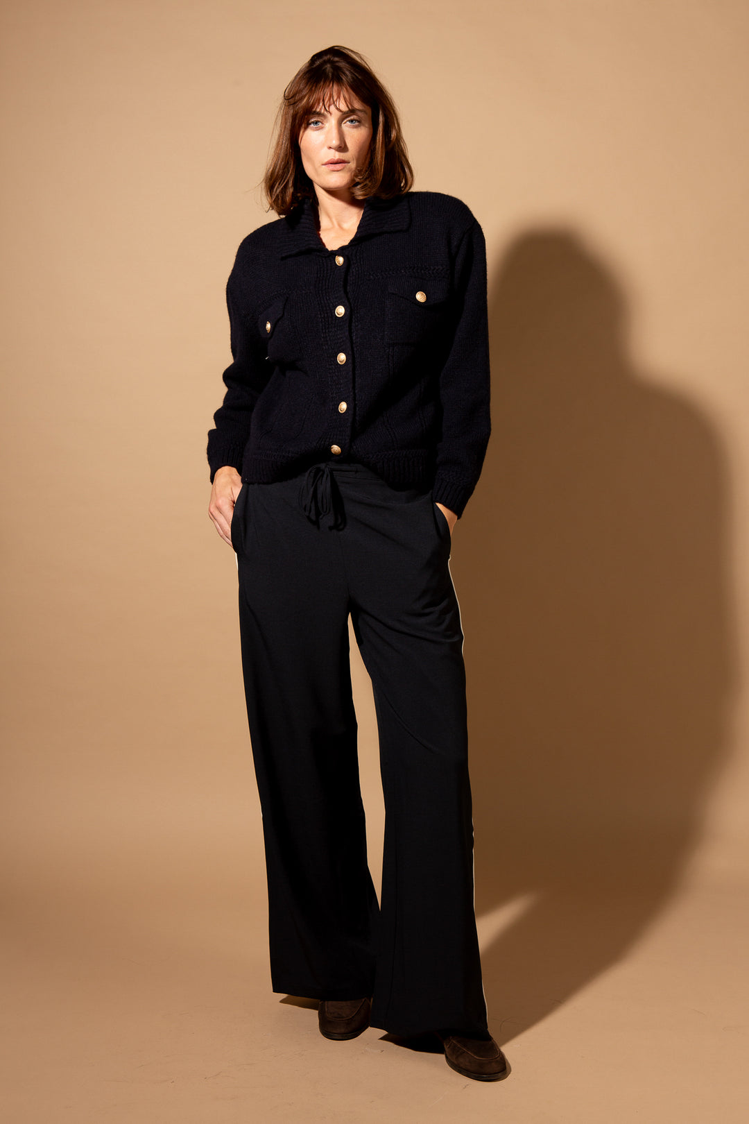 Brass Button Collared Cardigan