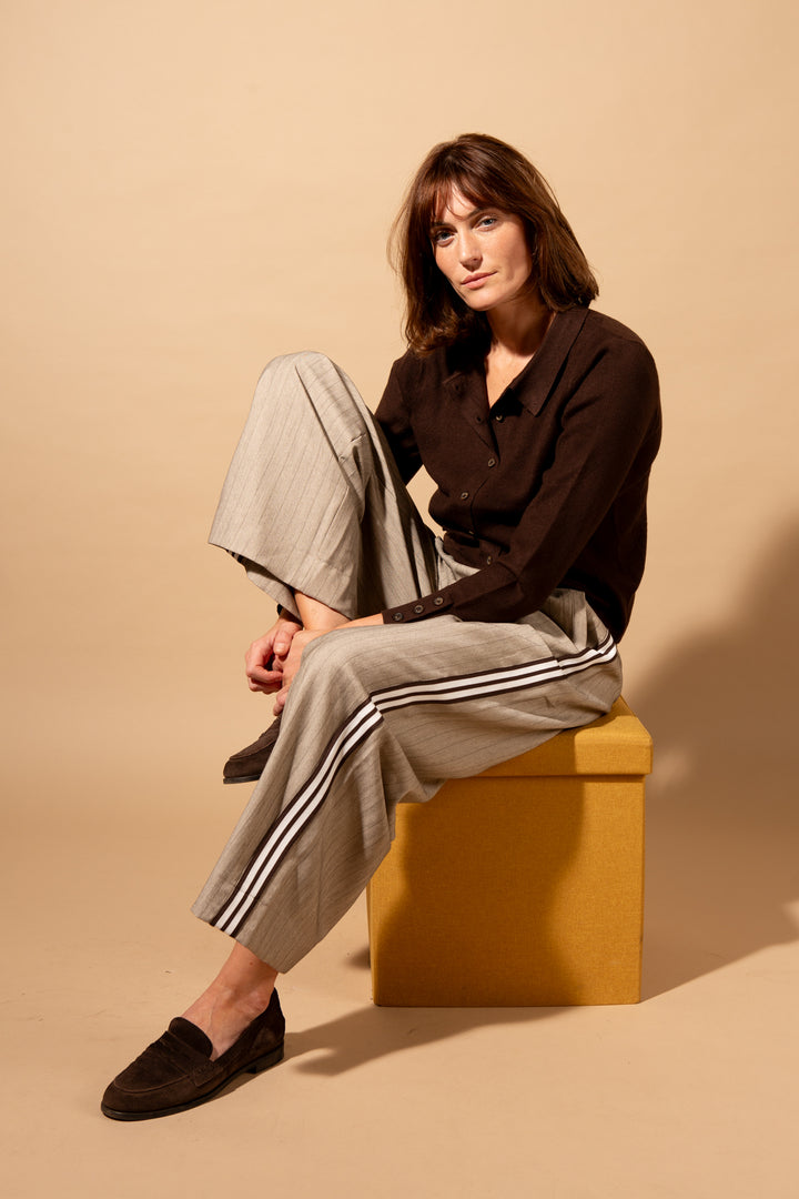 Wide Leg Pin Stripe Trouser